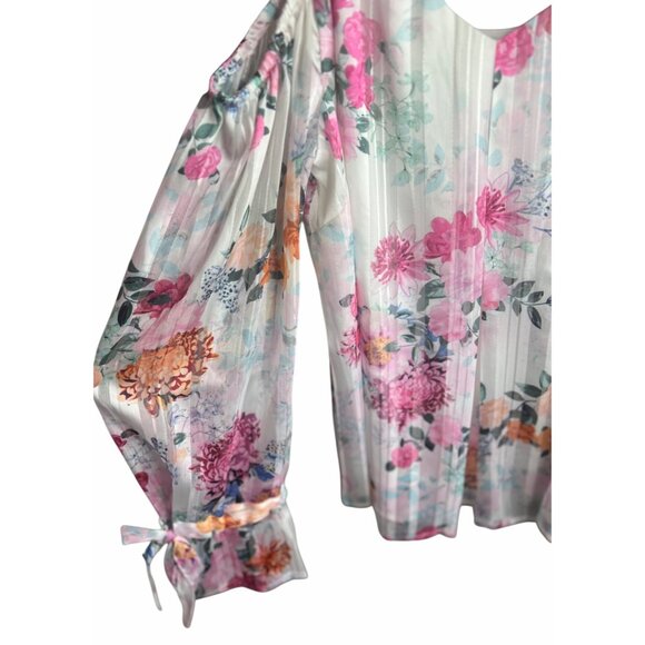 INC Floral International Concepts Cold Shoulder Blouse Sheer Long Sleeves Medium - Picture 14 of 15